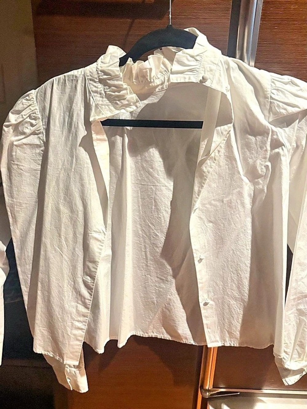 Frame Ruffle Neck Poplin Shirt Blouse White Small